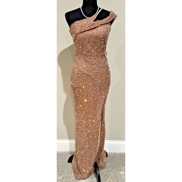Miss Ord Gold Sequin One-Shoulder Party Dress, Prom, Christmas size M - Picture 1 of 8